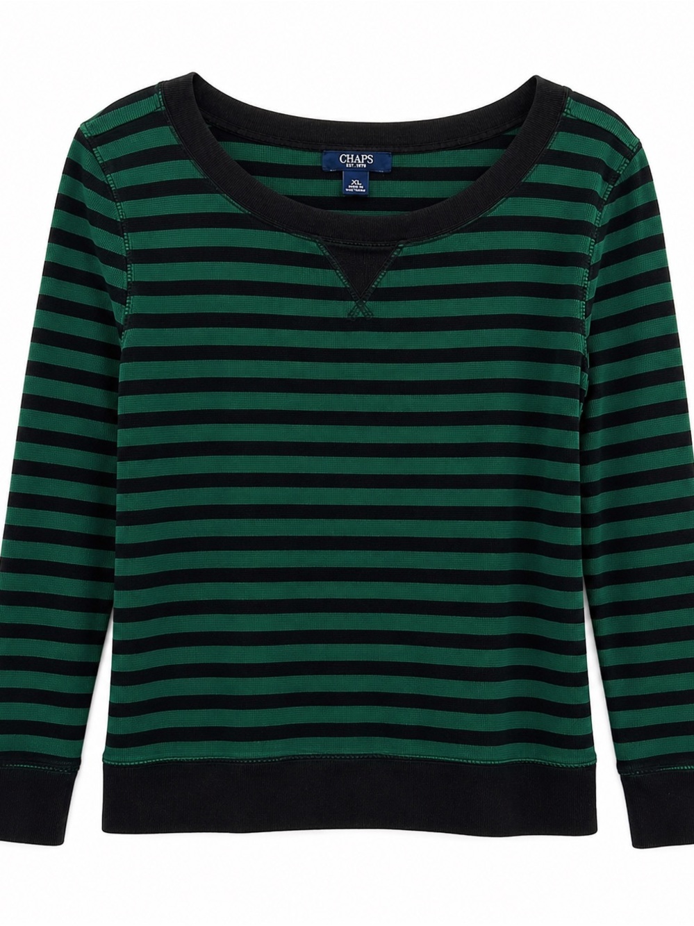 Chaps~ Ralph Lauren Women's Green & Black Striped Long Sleeve Tee
